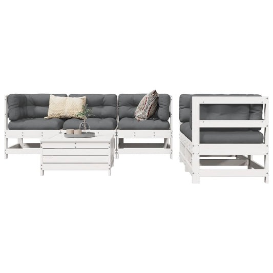6 Piece Garden Sofa Set White Solid Wood Pine