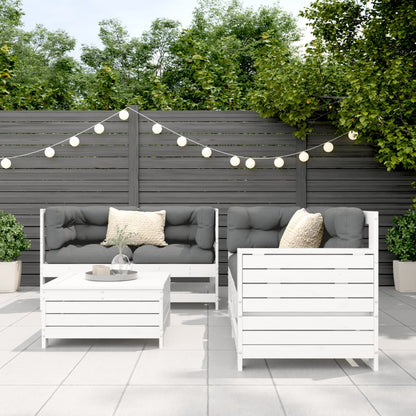 5 Piece Garden Sofa Set White Solid Wood Pine