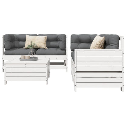 5 Piece Garden Sofa Set White Solid Wood Pine