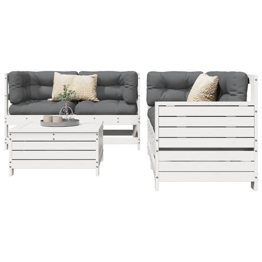5 Piece Garden Sofa Set White Solid Wood Pine