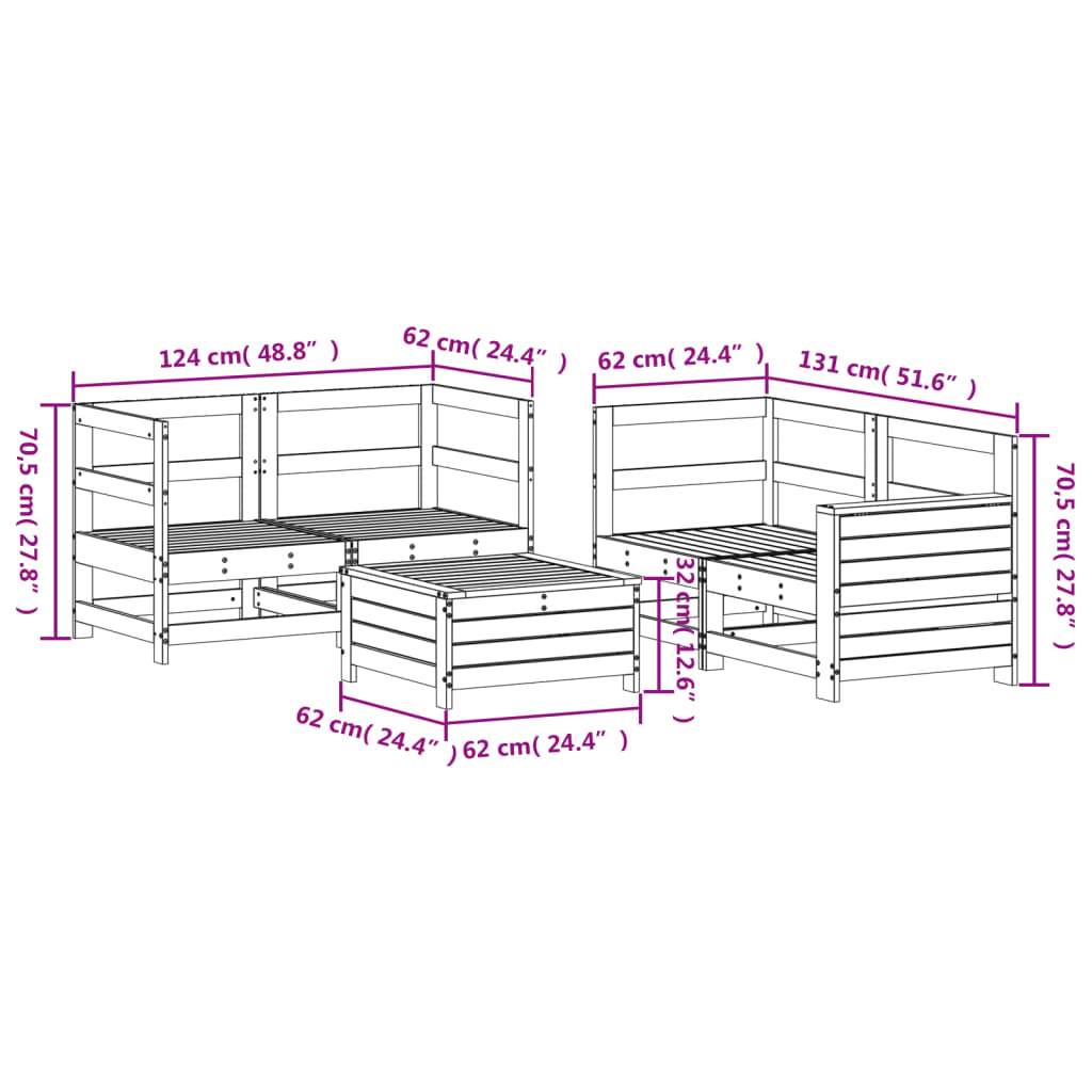 5 Piece Garden Sofa Set Impregnated Wood Pine