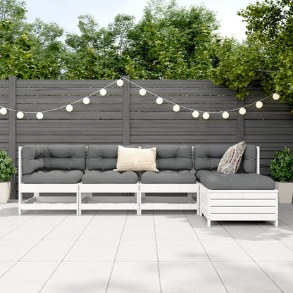 5 Piece Garden Sofa Set White Solid Wood Pine