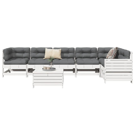 7 Piece Garden Sofa Set White Solid Wood Pine