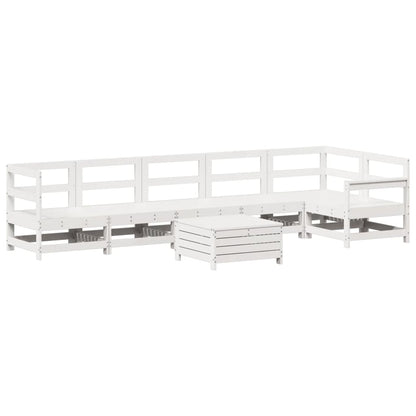 7 Piece Garden Sofa Set White Solid Wood Pine