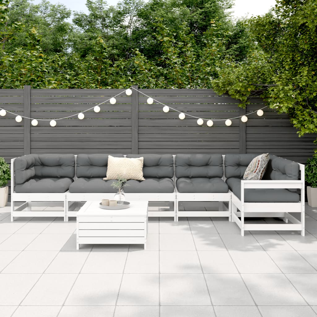7 Piece Garden Sofa Set White Solid Wood Pine