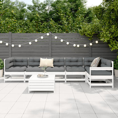 7 Piece Garden Sofa Set White Solid Wood Pine