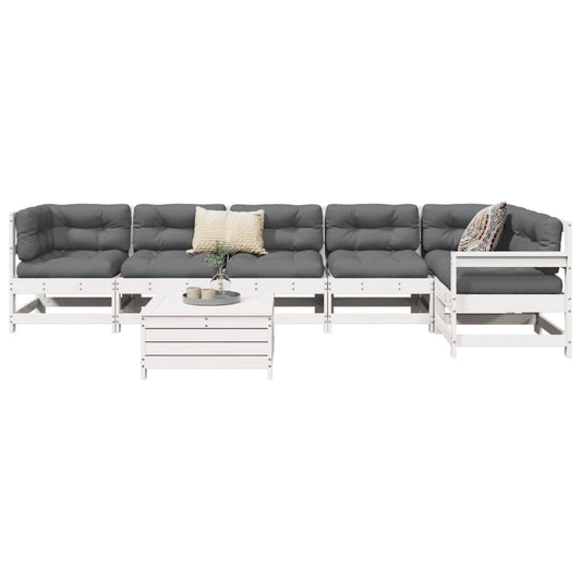 7 Piece Garden Sofa Set White Solid Wood Pine