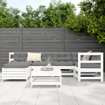 7 Piece Garden Sofa Set White Solid Wood Pine