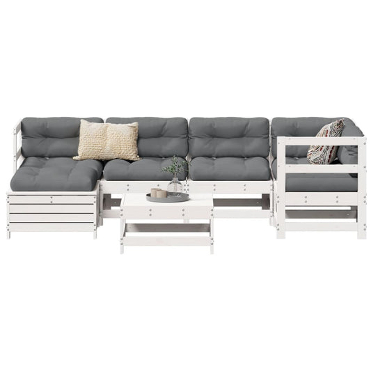 7 Piece Garden Sofa Set White Solid Wood Pine
