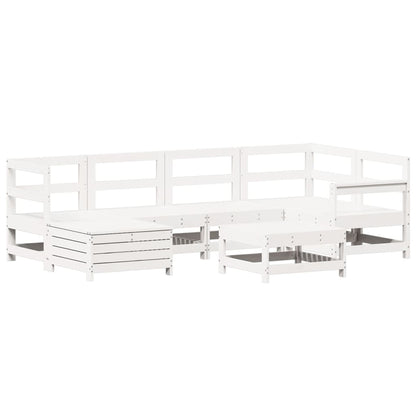 7 Piece Garden Sofa Set White Solid Wood Pine