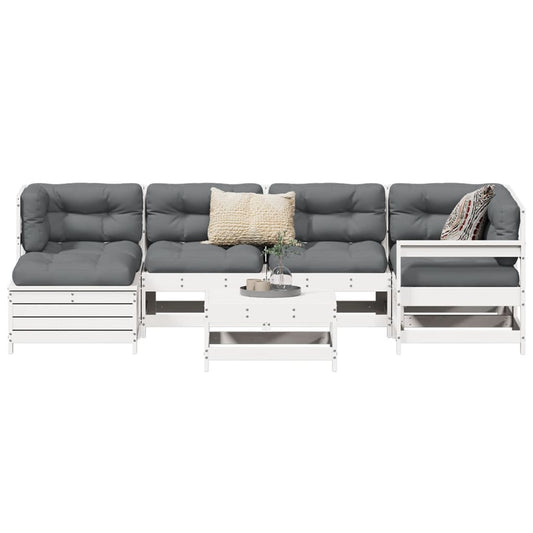 7 Piece Garden Sofa Set White Solid Wood Pine