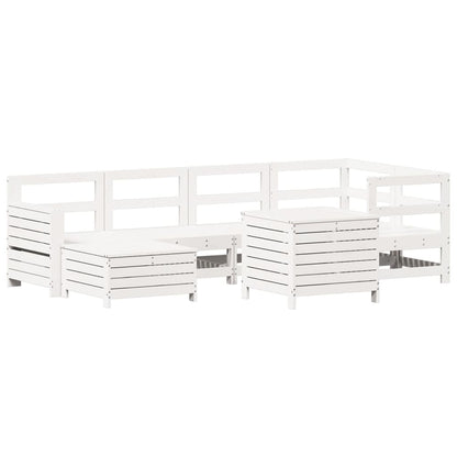 7 Piece Garden Sofa Set White Solid Wood Pine