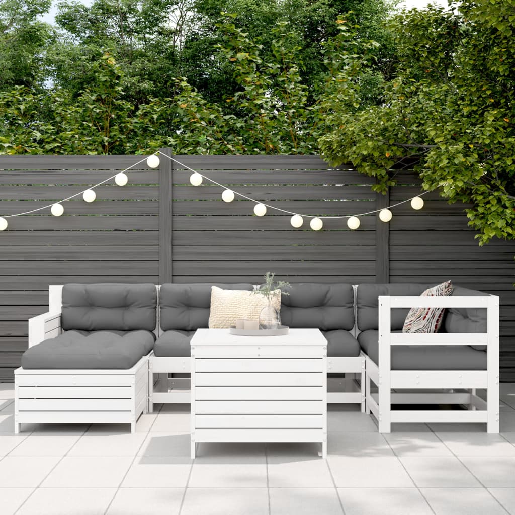 7 Piece Garden Sofa Set White Solid Wood Pine