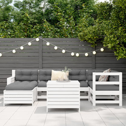 7 Piece Garden Sofa Set White Solid Wood Pine