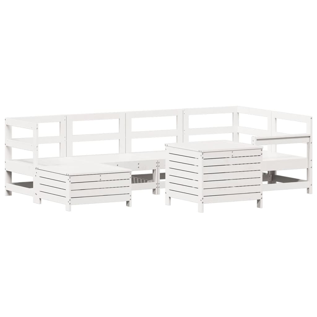 7 Piece Garden Sofa Set White Solid Wood Pine