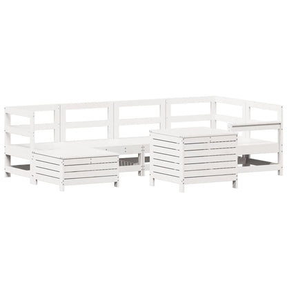 7 Piece Garden Sofa Set White Solid Wood Pine