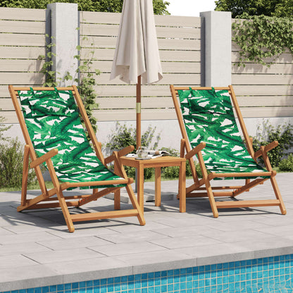 Leaf Pattern Folding Beach Chairs Set of 2 - Solid Wood & Fabric