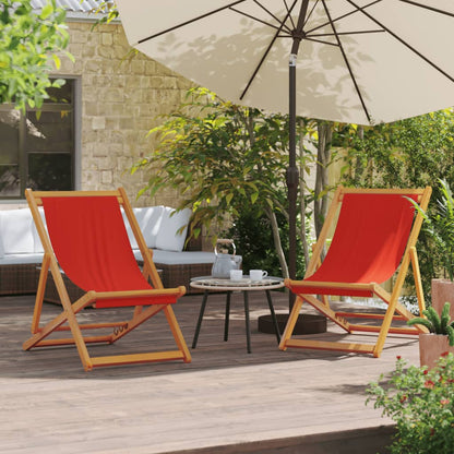 Set of 2 Red Fabric Folding Beach Chairs - Durable & Portable