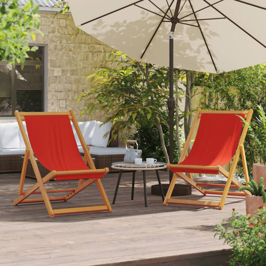 Set of 2 Red Fabric Folding Beach Chairs - Durable & Portable