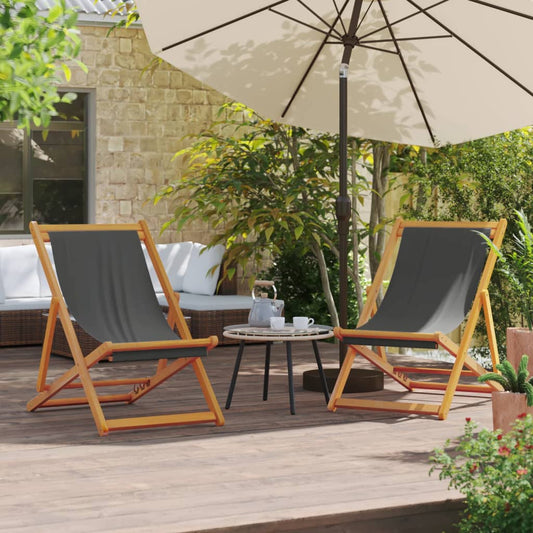 Grey Fabric Folding Beach Chairs 2-Pack - Stylish & Portable
