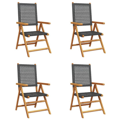 4-Piece Black Poly Rattan & Wood Reclining Garden Chairs Set