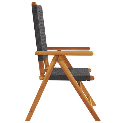 4-Piece Black Poly Rattan & Wood Reclining Garden Chairs Set