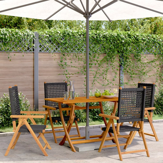 4-Piece Black Poly Rattan & Wood Reclining Garden Chairs Set