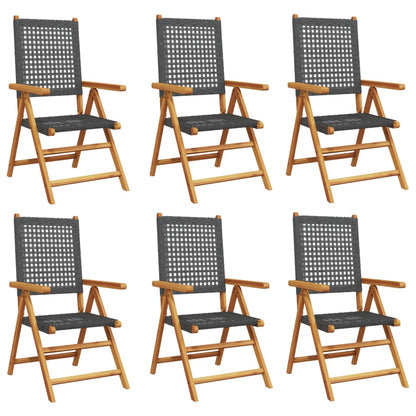 6-Piece Black Reclining Garden Chairs in Poly Rattan & Wood