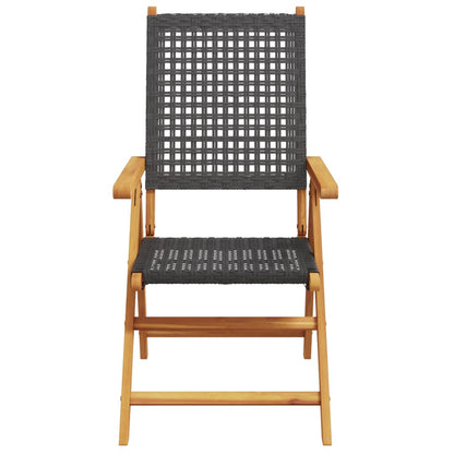 6-Piece Black Reclining Garden Chairs in Poly Rattan & Wood
