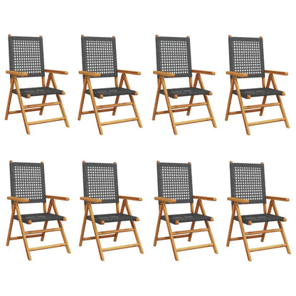 8 Black Poly Rattan & Wood Reclining Garden Chairs Set