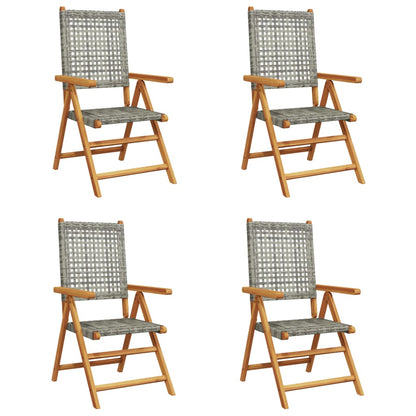 4 Grey Poly Rattan & Solid Wood Reclining Garden Chairs Set