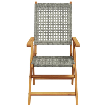 4 Grey Poly Rattan & Solid Wood Reclining Garden Chairs Set