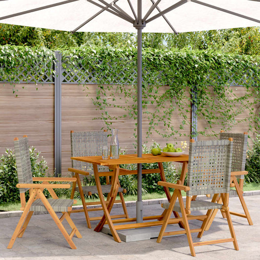 4 Grey Poly Rattan & Solid Wood Reclining Garden Chairs Set