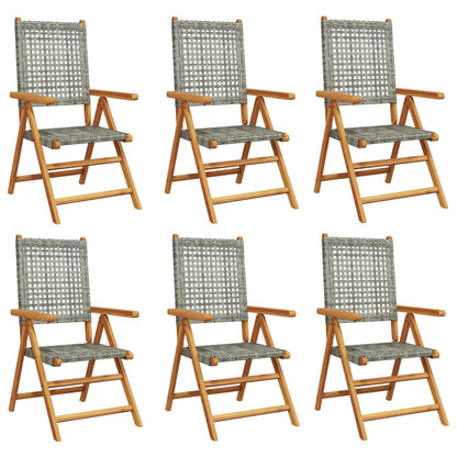 6 Grey Poly Rattan & Wood Reclining Garden Chairs Set