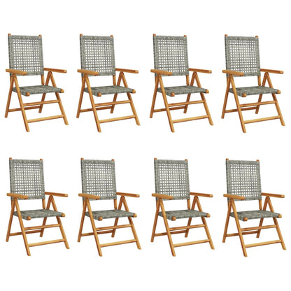 8-Piece Grey Poly Rattan & Wood Reclining Garden Chairs Set