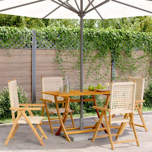 Beige Poly Rattan Reclining Garden Chairs, Set of 4 with Wood Accents