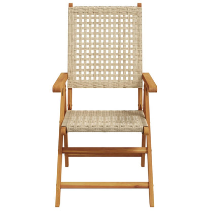 6 Beige Poly Rattan & Wood Reclining Garden Chairs – Set of 6