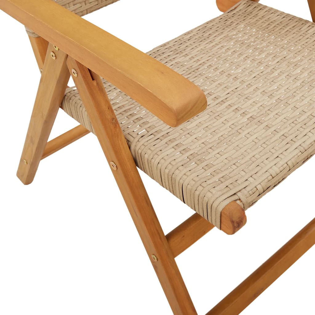 6 Beige Poly Rattan & Wood Reclining Garden Chairs – Set of 6