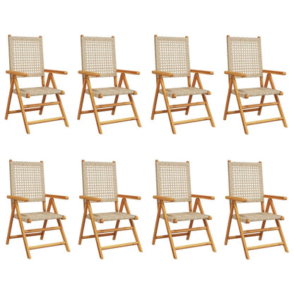 Beige Poly Rattan & Wood Reclining Garden Chairs Set, 8 Pcs