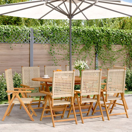 Beige Poly Rattan & Wood Reclining Garden Chairs Set, 8 Pcs