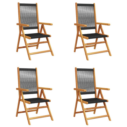 4-Piece Black Acacia Wood Reclining Garden Chairs Set