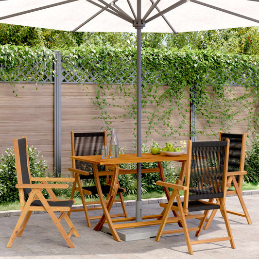 4-Piece Black Acacia Wood Reclining Garden Chairs Set