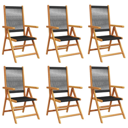 6-Piece Black Acacia Wood Reclining Garden Chairs Set