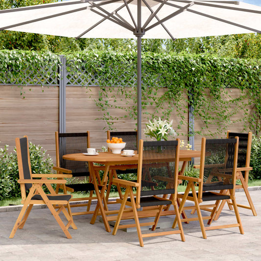 6-Piece Black Acacia Wood Reclining Garden Chairs Set