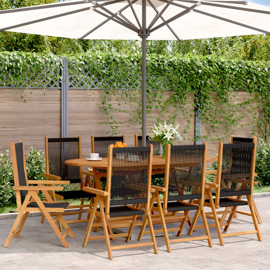 Black Solid Wood Acacia Garden Reclining Chairs, 8-Piece Set