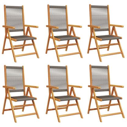 6 Grey Acacia Wood Reclining Garden Chairs - Solid & Stylish