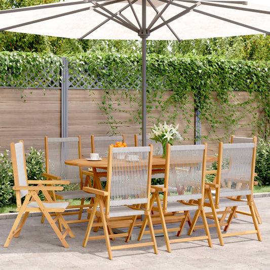 8-Piece Grey Acacia Wood Reclining Garden Chairs Set
