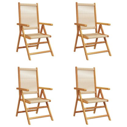 Beige Solid Acacia Wood Reclining Garden Chairs Set, 4 Pcs