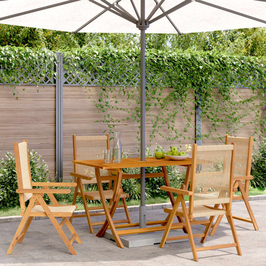 Beige Solid Acacia Wood Reclining Garden Chairs Set, 4 Pcs