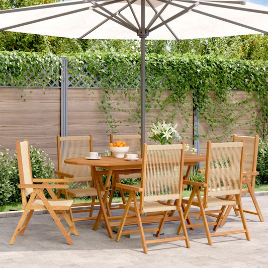 Beige Solid Wood Acacia Reclining Garden Chairs, 6-Piece Set